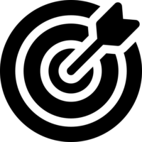 Bullseye target with an arrow hitting the center, symbolizing goal achievement.